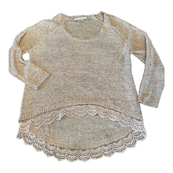 Boston Proper Sweater Tunic Lace Bottom Sequin size Medium - Picture 3 of 8